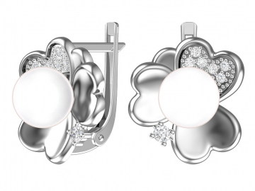 Ohrringe aus 925er Sterling Silber mit Kunstperlen und farblosen Zirkonia 