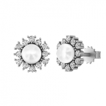 Ohrstecker aus 925er Sterling Silber mit Kunstperlen und farblosen Zirkonia 