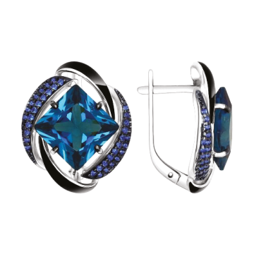 Ohrringe aus 925er Sterling Silber mit Zirkonia, Emaille, blau Sitall 