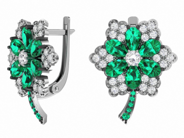 Ohrringe aus 925er Sterling Silber mit synthetischem Smaragdquarz und farblosem Zirkonia 