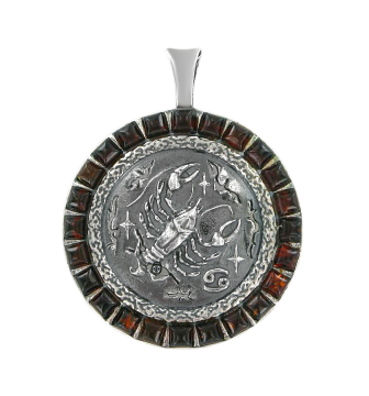 Anhänger Sternzeichen "Krebs" aus 925er Sterling Silber mit echtem Bernstein 