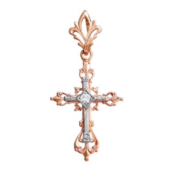 Cross from red and white gold of 585 assay value with diamond 