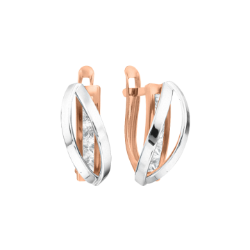 Earrings in red and white gold with cubic zirconia 