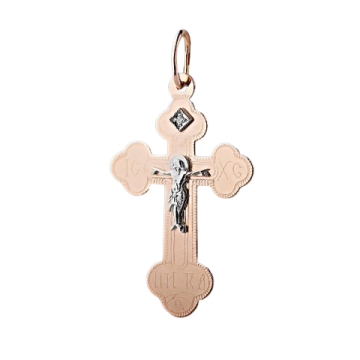 Cross from red and white gold of 585 assay value with diamond 
