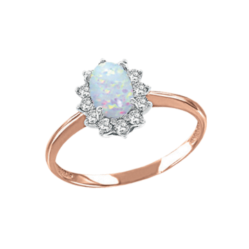 Damenring aus Rotgold 585° mit Opal, Zirkonia 