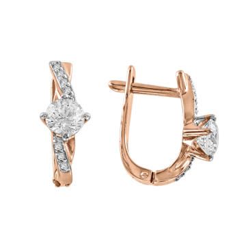 Earrings in red gold of 585 assay value with Swarovski crystals, zirconia 