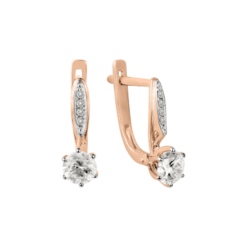 Earrings in red gold of 585 assay value with Swarovski crystals, zirconia 