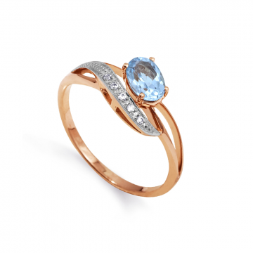 Кольцо из красного золота с голубым топазом и фианитом 