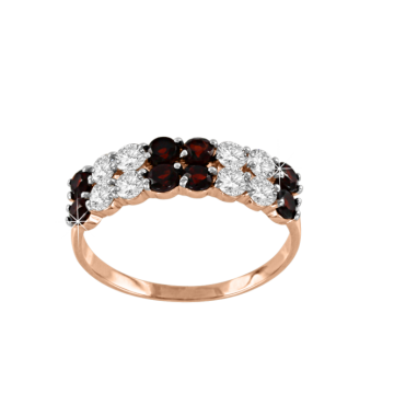 Кольцо из красного золота с гранатом и фианитами 