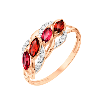 Damenring aus Rotgold 585° mit Rhodolite, Zirkonia 