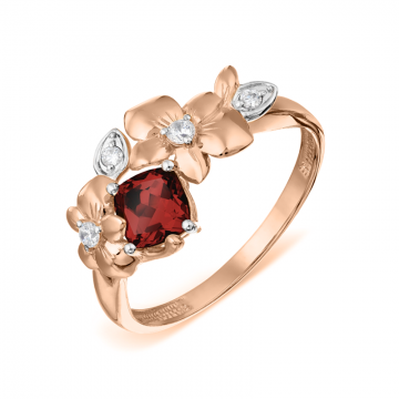 Damenring aus Rotgold 585° mit Granat, Zirkonia 