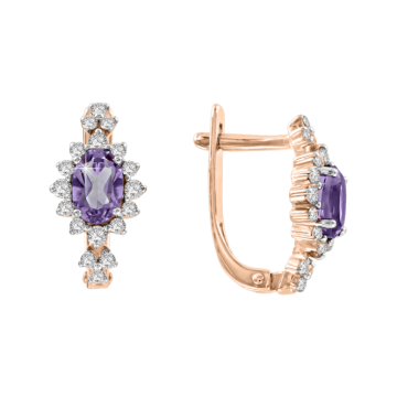 Ohrringe aus Rotgold 585° mit Amethyst, Zirkonia 
