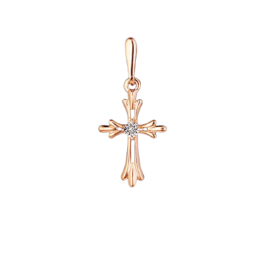Cross from red and white gold of 585 assay value with diamond 