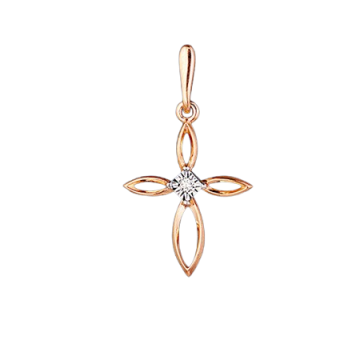 Cross from red and white gold of 585 assay value with diamond 