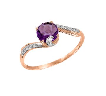 Rotgold 585° Damenring mit Amethyst, Zirkonia 