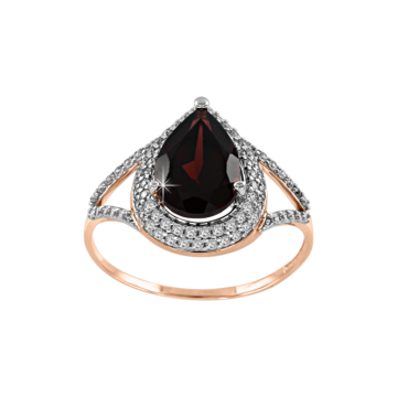 Damenring aus Rotgold 585° mit Granat, Zirkonia 