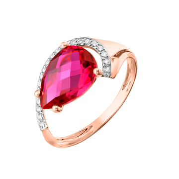 Кольцо женское из красного золота с рубином и фианитами 