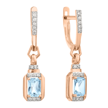 Ohrringe aus Rotgold 585° mit Zirkonia, blau Topas 