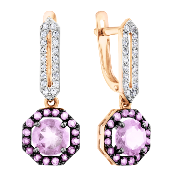 Ohrringe aus Rotgold 585° mit Amethyst, Zirkonia 