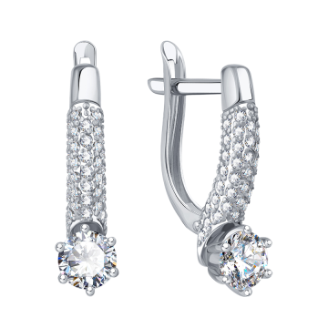 Earrings in white gold of 585 assay value with zirconia 