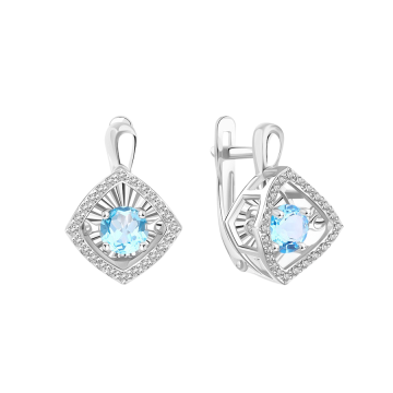Weißgold 585° Ohrringe mit blau Topas, Zirkonia 