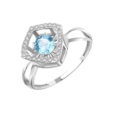 Lady's ring in white gold of 585 assay value with blue topaz and zirconia 