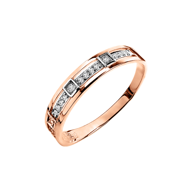 Lady´s ring in red gold of 585 assay value with diamonds Russian rose