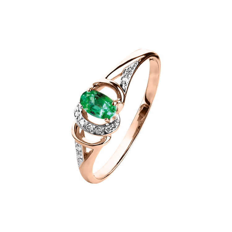 Lady´s ring in red gold of 585 assay value with diamonds and emeralds ...