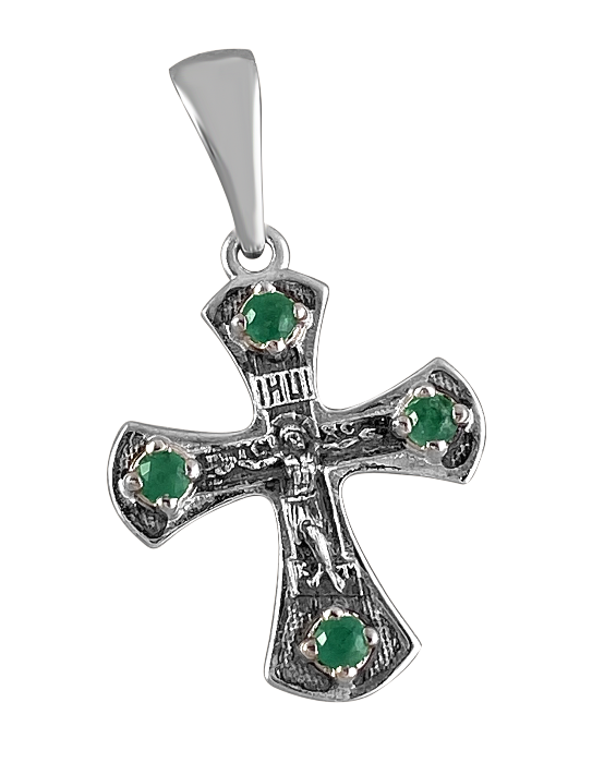 Orthodox cross pendant in silver with emerald | Russian rose gold 585 ...