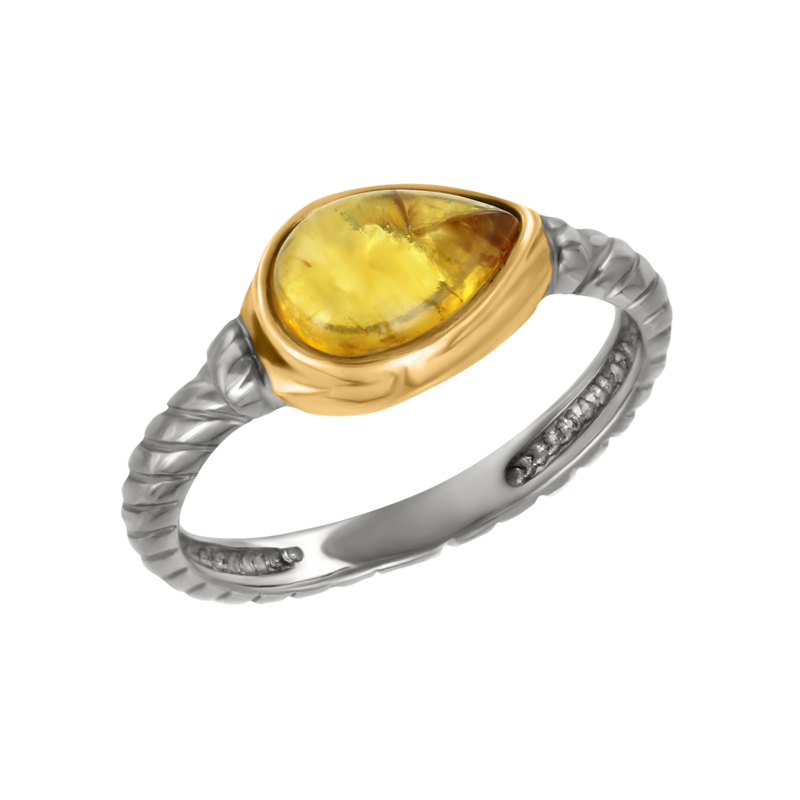 Женское Кольцо в серебре 925 пробы позолоченное с янтарем | Русское ...