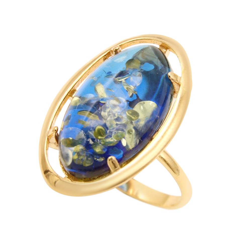 Gold-plated silver and rhodium ring with amber | Russian rose gold 585 ...